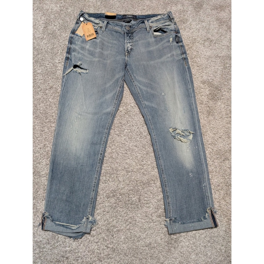 Silver Jeans Co Kenni Womens 32x27 Light Wash Distressed Relaxed Straight NWT